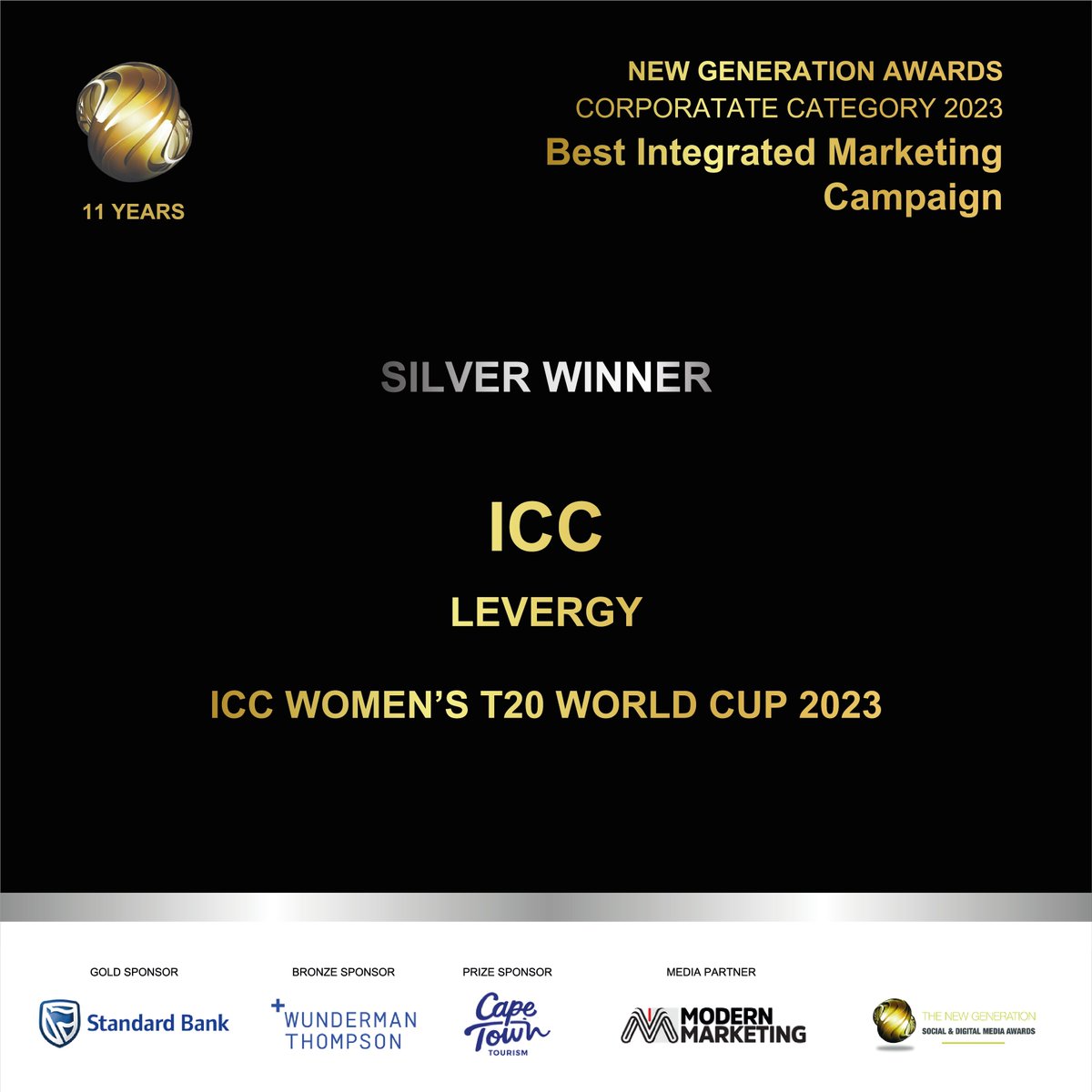 Category: Best Intergrated Marketing Campaign Winner: @ICC @levergy_sa Award: Silver Great Job Team! #newgenawards
