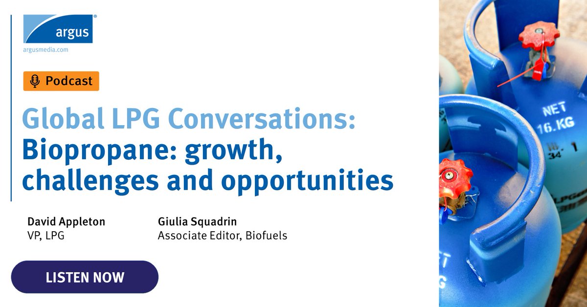 ArgusMedia's tweet photo. 🎙️𝗣𝗼𝗱𝗰𝗮𝘀𝘁 | Learn more about biopropane market trends and dynamics and the new daily price assessment Argus is launching to expand its European hydrotreated biofuels market coverage. Listen now: https://t.co/sQ282JGrRr
#ArgusMedia #biopropane #biofuels https://t.co/HbI1vjlpqc