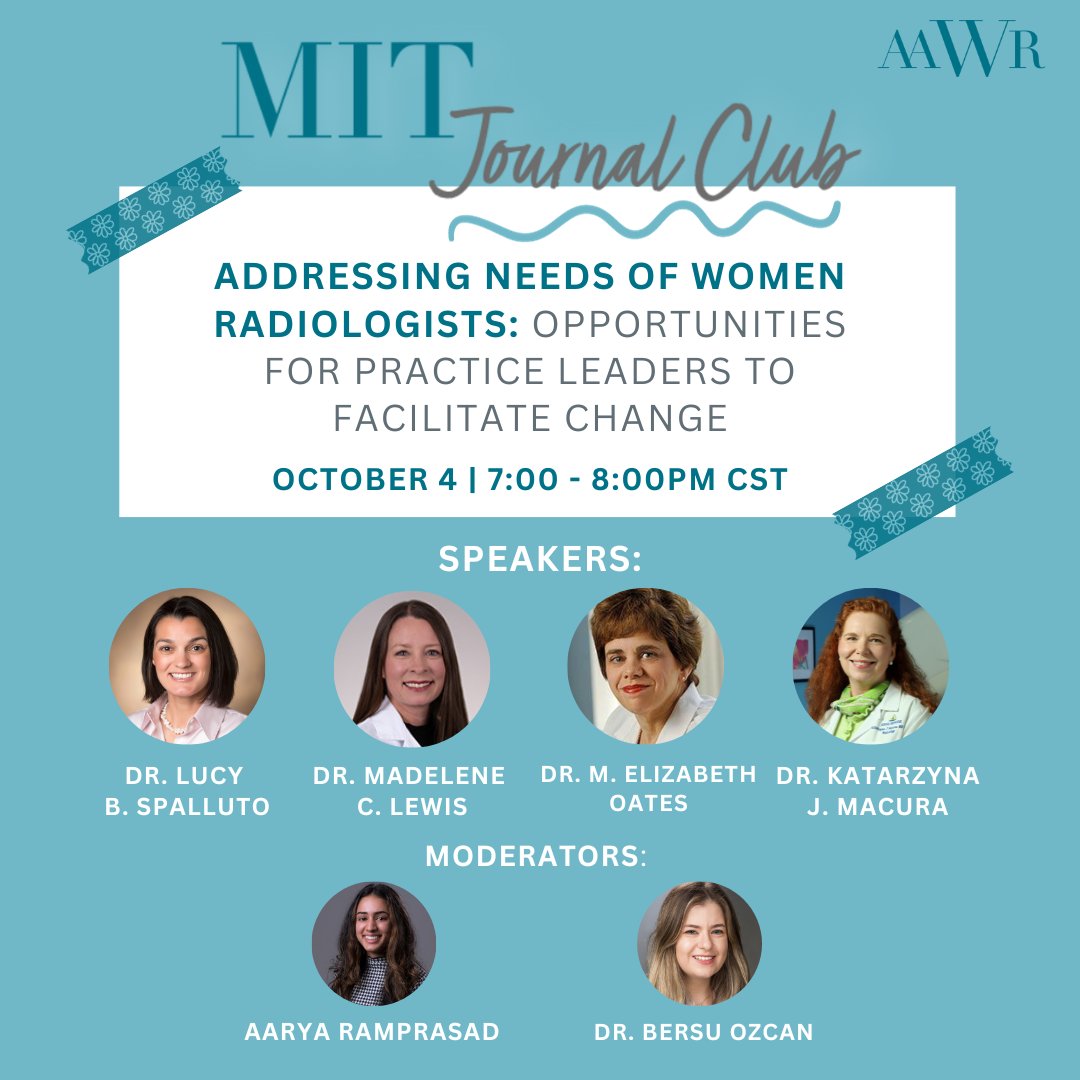 Get ready to join us for the AAWR MIT Journal Club Webinar on October 4. We'll be delving into the critical topic of 'Addressing Needs of Women Radiologists: Opportunities for Practice Leaders to Facilitate Change.' Secure your spot now: bit.ly/3rmfoxy