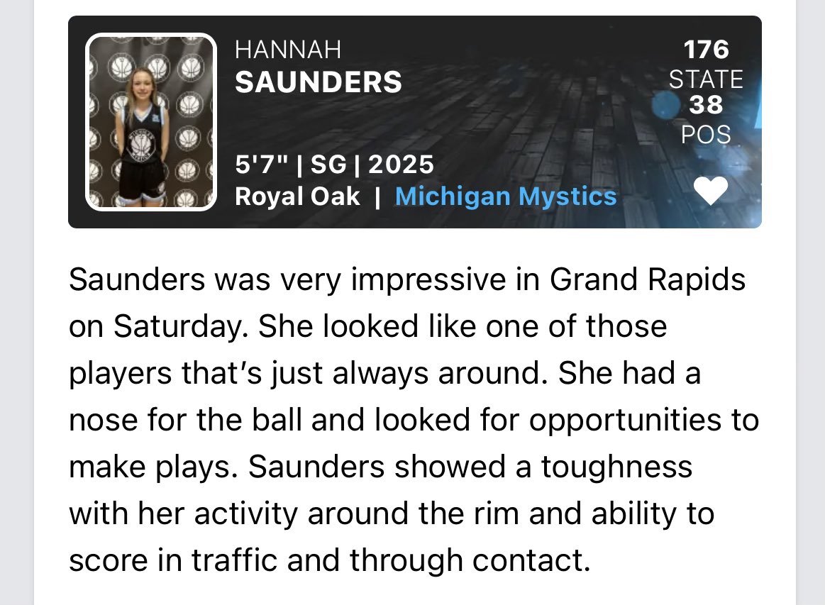 Hannah Saunders (@hasaunders_) on Twitter photo Thank you for the recognition <a href="/HankampScott/">Scott Hankamp</a> & <a href="/PGHMichigan/">Prep Girls Hoops Michigan</a>!
<a href="/ROGBasketball/">ROGB</a> <a href="/MImystics/">Michigan Mystics</a> <a href="/MichHSBball/">Mich HS Bball</a> Thank you for the recognition <a href="/HankampScott/">Scott Hankamp</a> & <a href="/PGHMichigan/">Prep Girls Hoops Michigan</a>!
<a href="/ROGBasketball/">ROGB</a> <a href="/MImystics/">Michigan Mystics</a> <a href="/MichHSBball/">Mich HS Bball</a>