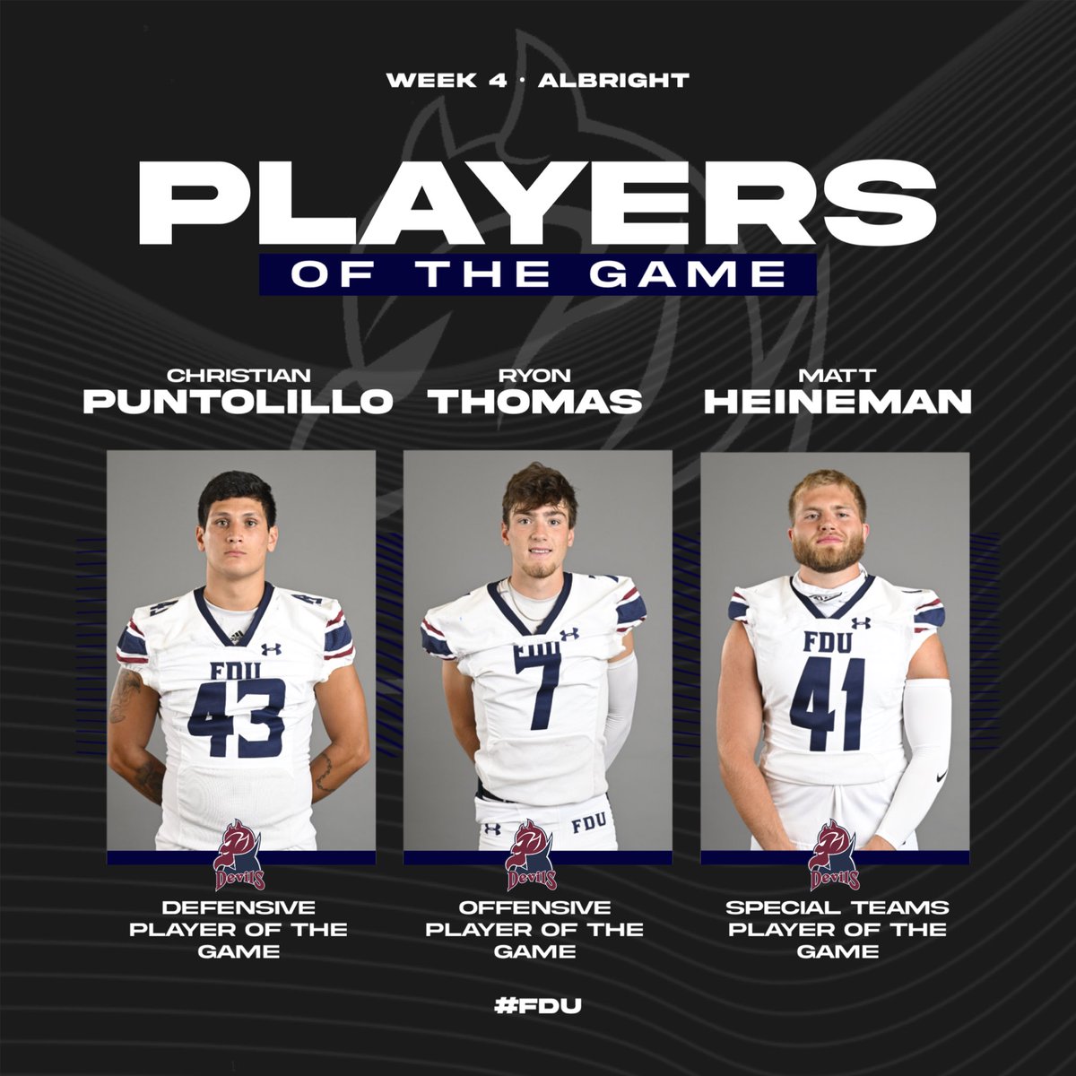 FDUFootball's tweet photo. These guys were able to make a major impact for our team in this weeks win. Congratulations to our players of the week. https://t.co/bP0lyfNFvf