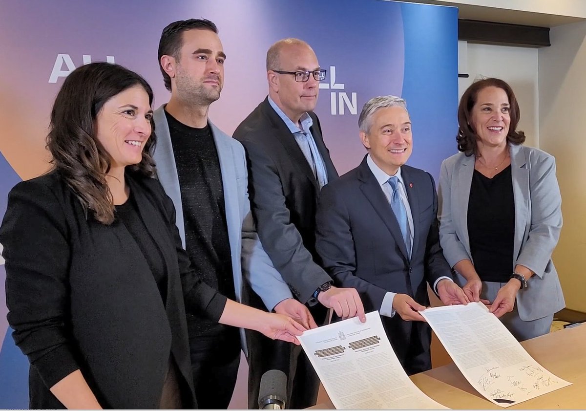 ISED_CA's tweet photo. Today, we proudly launch Canada’s code of conduct on generative #AI. 

It provides guidance to Canadian companies on the responsible development and management of advanced generative AI systems.

Read the code: https://t.co/LwYG3878oI https://t.co/UEJVq5fSMK