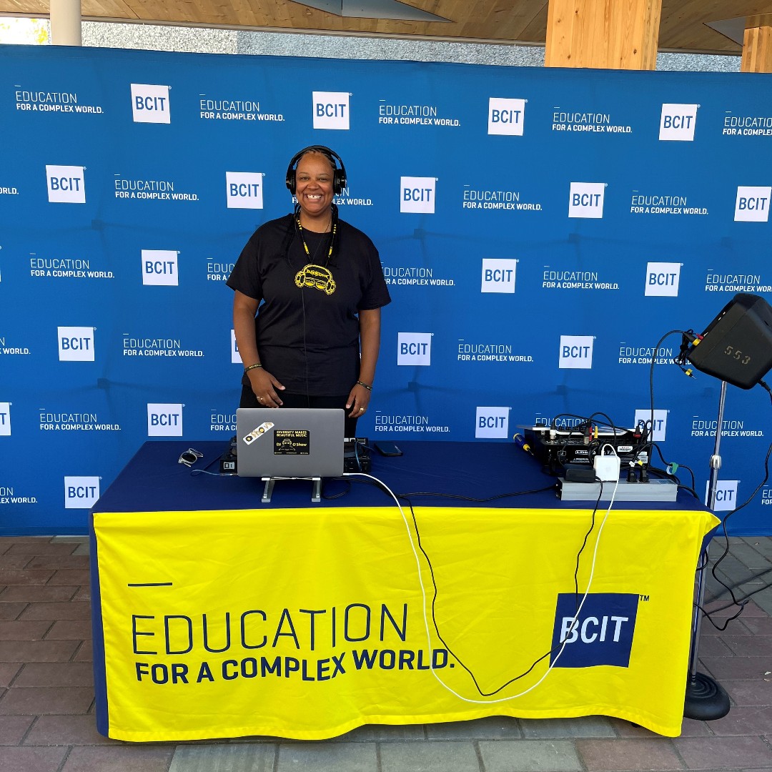 BCITAlumni's tweet photo. Spotted! #BCIT alum Orene Askew aka DJ O Show (@DJ_Oshoa) brought her amazing energy and DJ skills to the @BCIT Faculty and Staff BBQ earlier this month. Thanks for helping us kick off a new academic year! 🎶 #BCITProud #BCITAlumni https://t.co/xToulfx3a5