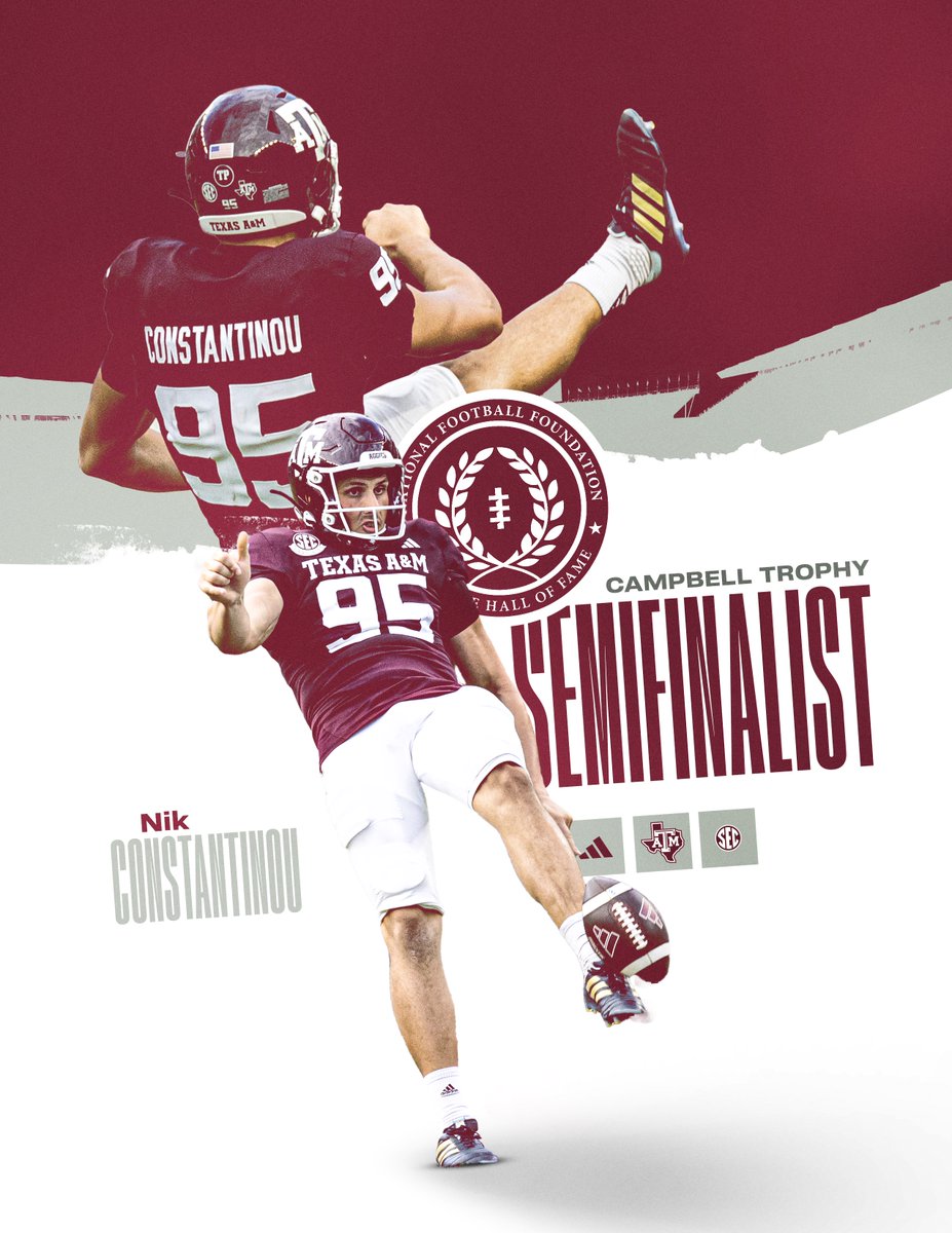 Nik Constantinou has been named a semifinalist for the 2023 Campbell Trophy 🏆👍 #GigEm