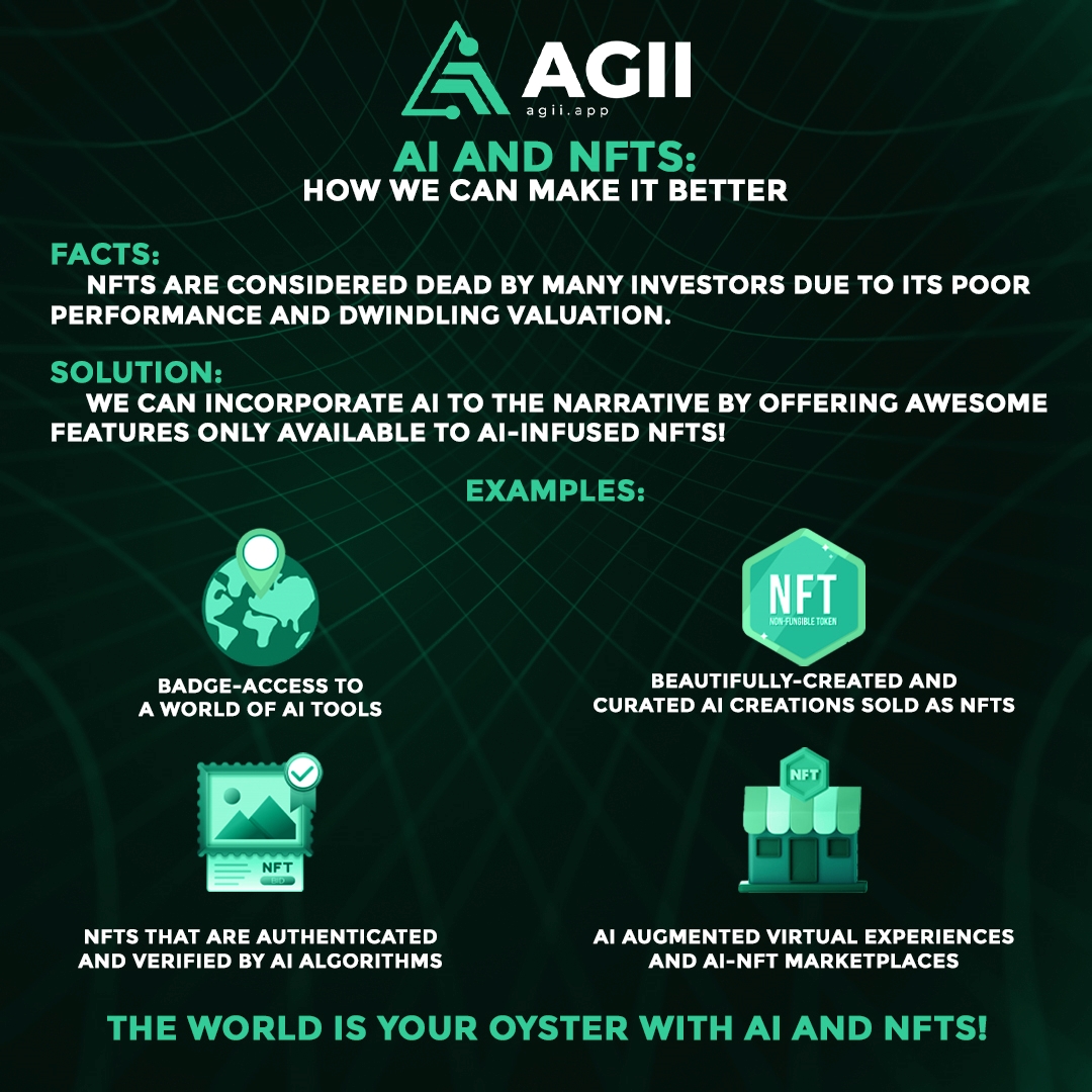 TheAGII's tweet image. NFTs might be dead, but you have to be before you can resurrect! 👼  

Let AGII be part of your NFT creation and solutions, and see the massive difference! 🛠   

#BetterNFTs #BetterAI #NFTsNOTDEAD #AI #AGII