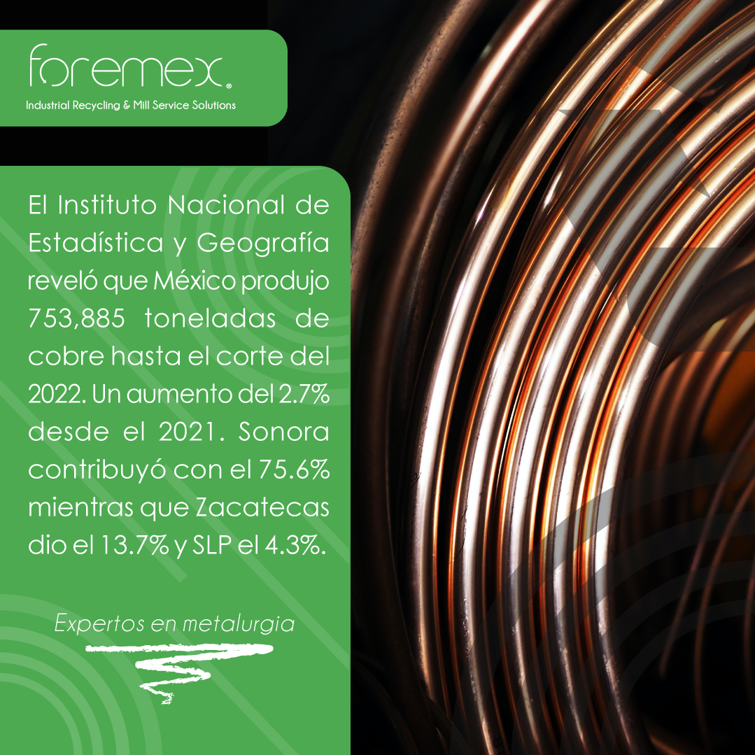 Foremex's tweet image. Estadística: México produce una gran cantidad de cobre. Sonora, Zacatecas y SLP se encuentran a la cabeza de la producción. Te actualizamos periódicamente sobre las últimas estadísticas del mercado. #recicladores #cobre #foremex #Perfil #aluminio #botes #acero #industria #latón