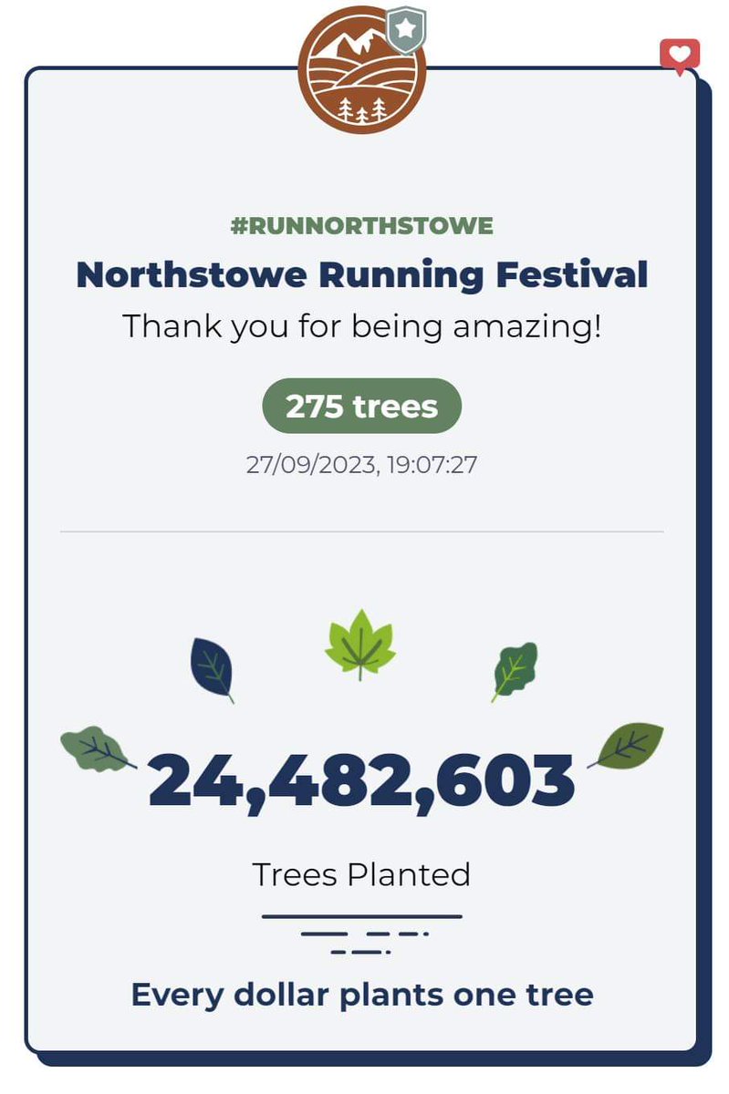We plant #trees 🌳🌳🌳🌳

77 participants opted to forgo their medals and instead plant a tree, and 98 others chose to add a tree to their registration as an additional contribution.