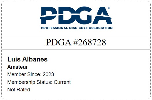 Formalmente aceptado como miembro de la <a href="/PDGA/">PDGA</a> (Asociación Profesional de Disc Golf) ! Y ya girando esos discos por el aire...