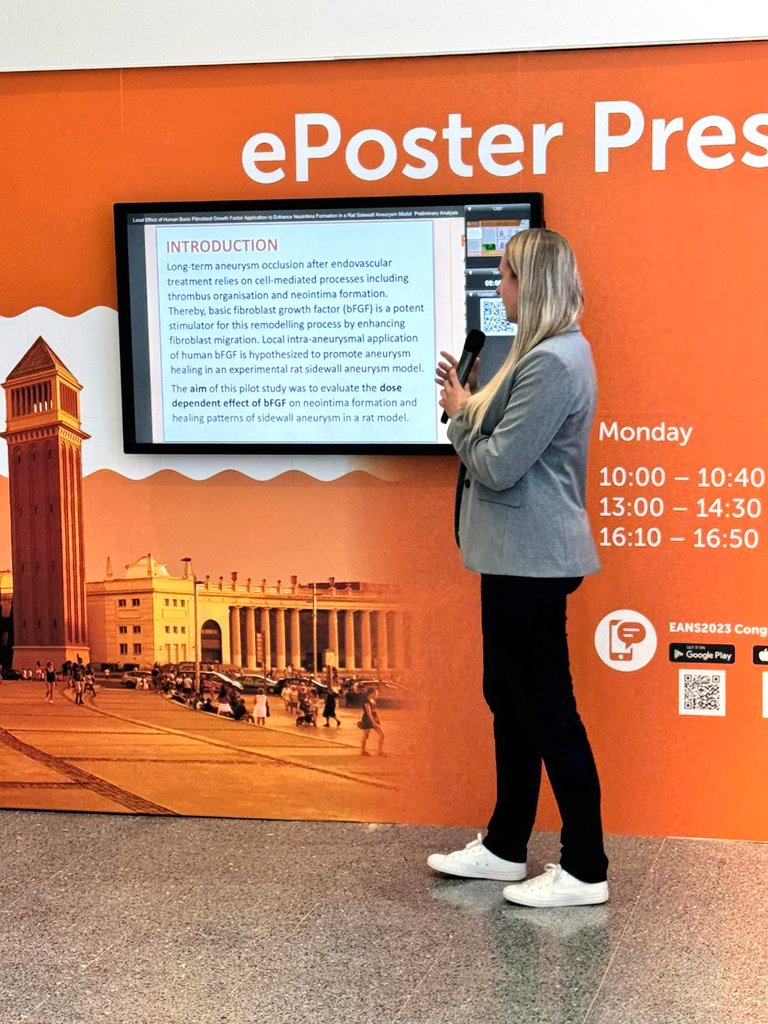 Cerebrovascul14's tweet photo. @ksagruppe 
 …happy to participate at the #EANS2023 congress, held in Barcelona this year! It's always a great pleasure to present scientific results, meet old friends and share medical knowledge🧠🧠🧠 https://t.co/cRYW0N1m0P