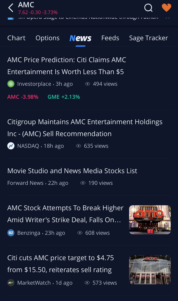 stkchedda's tweet image. You ask “why is everything going up but $AMC” algos. My answer is #AlgorithmicHFT my friend. Focking #algos
Why do you think the top 3 out of 5 stories on #webull have negative sentiment? Do we really need to see three stories all from the same analyst at @Citi bashing what imo…