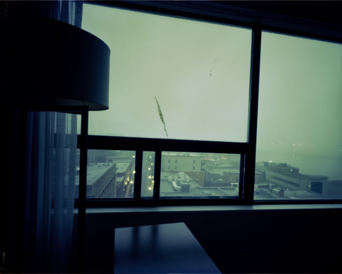 Resuming my pinhole views of every hotel room in Canada my work as a correspondent takes me. The Delta Hotel in foggy Saint John, New Brunswick. The rooms are on top of a struggling shopping mall. (@ILFORDPhoto Harman TiTan 4x5, @KodakProFilmBiz Ektar 100)