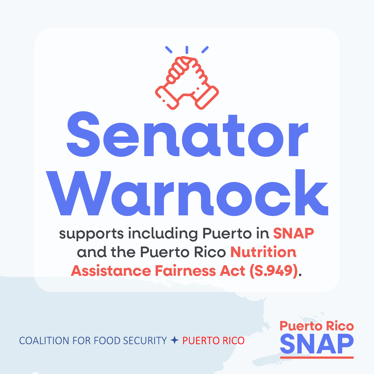 PuertoRicoSNAP's tweet photo. Senator Warnock supports including the #PuertoRicoNutritionAssistanceFairnessAct (S. 949) in #FarmBill2023. It's time to include U.S. citizens in Puerto Rico in #SNAP.

Take action! ➡️ https://t.co/OJGdzaPEmb

#PuertoRicansAreAmericanToo #FoodEquityForPuertoRico https://t.co/OUeJlwPHpb