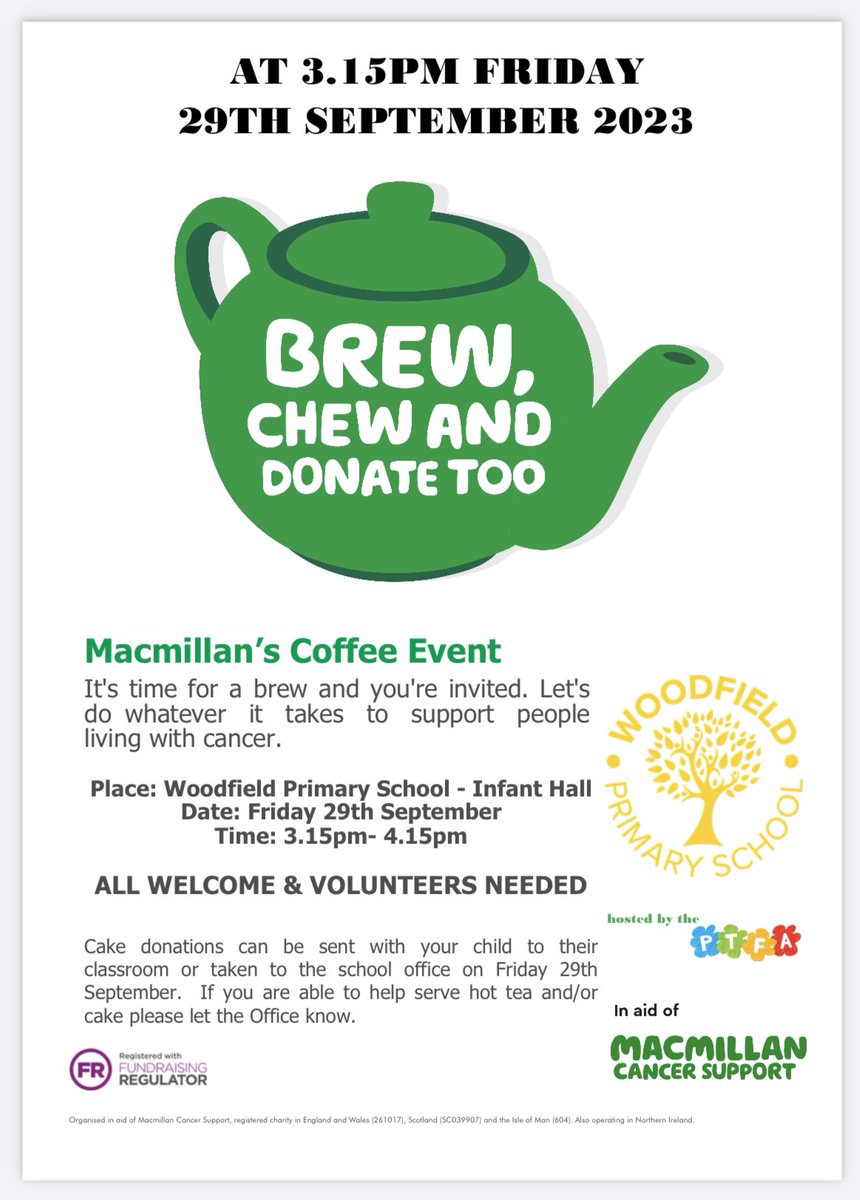 Join us on Friday after school for some tea, cake and fundraising.  🎂  🫖 🍰 ☕️ 🧁 Cake donations can be handed to the office or sent in with your fabulous children.