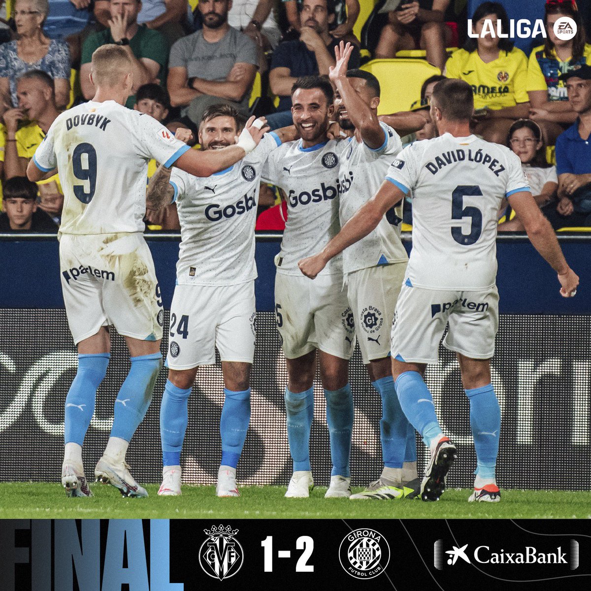 GironaFC's tweet photo. 🏁 𝗙𝗜𝗡𝗔𝗟
⚽️ Dovbyk
⚽️ @ericgm3 
🔴⚪️ #VillarrealGirona https://t.co/95kGDW0kT9
