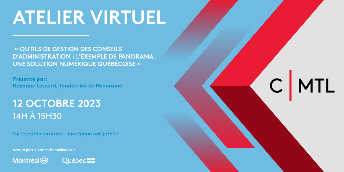 Atelier virtuel en collaboration avec @ConcertationMTL  | Le 12 octobre prochain, venez découvrir Panorama! 🕊️
Curieux de mieux comprendre comment nous intégrons les bonnes pratiques de gouvernance? Inscrivez-vous juste ici: us02web.zoom.us/meeting/regist…