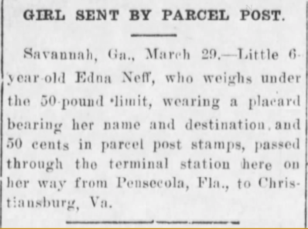 TIL the US Post Office used to mail children back and forth across the country. They would weigh them and put stickers on them and everything