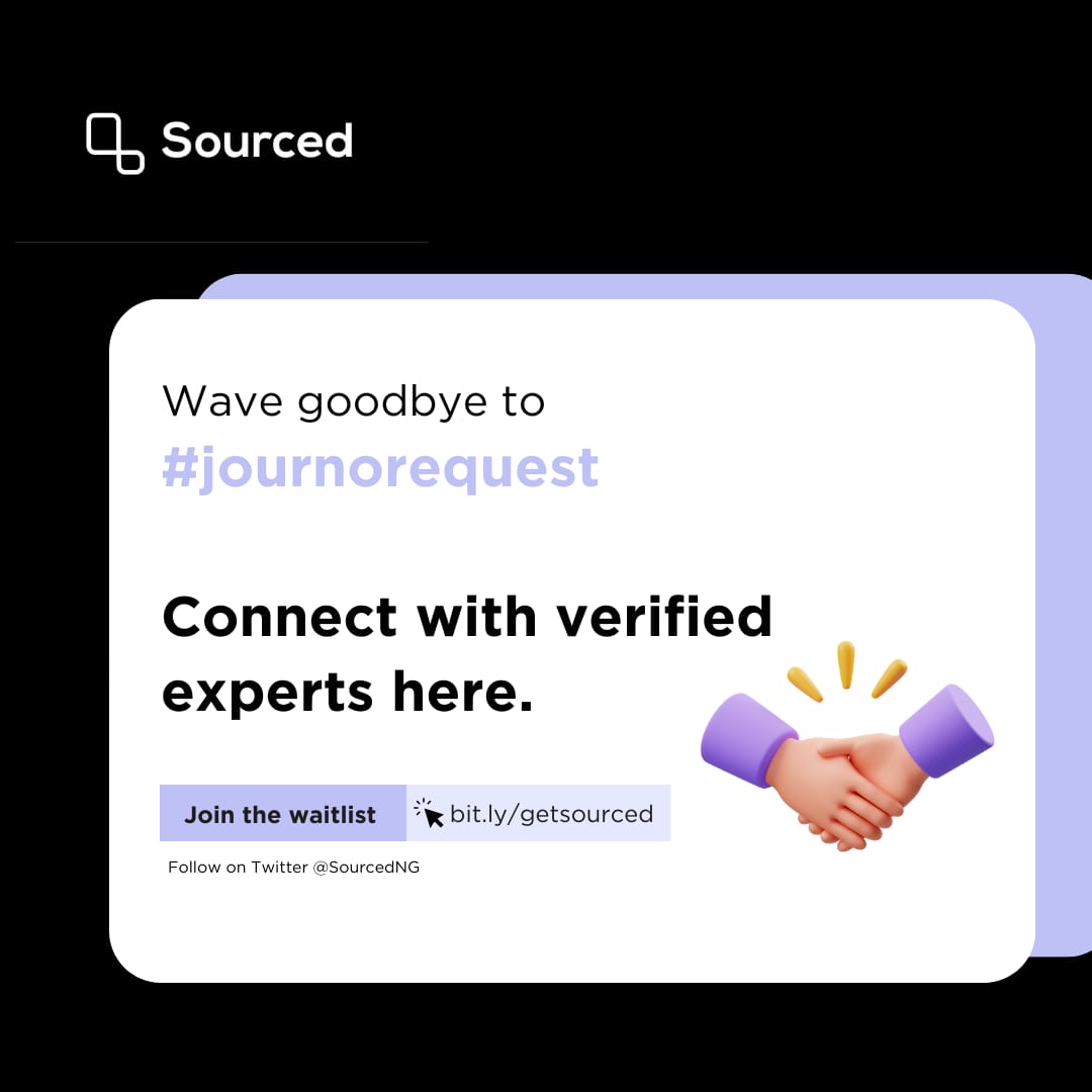SourcedNG's tweet photo. Dear Journalist,

We understand the importance of reliable sources and expert insights to craft stories that truly matter.

We is connecting you with verified experts of different specialization to help you tell stories that matter.

🔗 Join the waitlist.
https://t.co/worUU7hcgp https://t.co/8r9dd13HbP