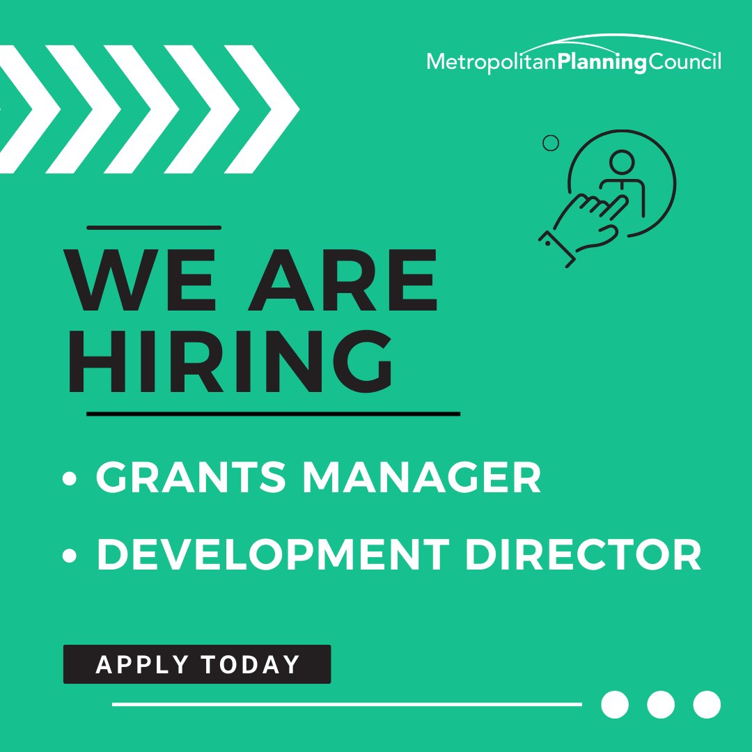 🎉 We're hiring! MPC seeks a Grants Manager and Development Director to support MPC's development team. Please ReTweet! ow.ly/hhw350PQiv7 #Hiring #ChicagoHiring #IllinoisHiring #OpenPosition #GrantsManager #DevelopmentDirector