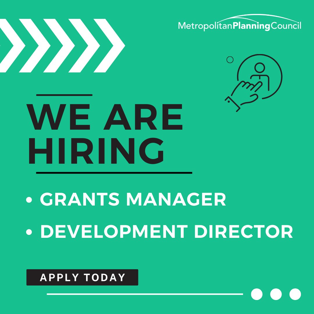 Metroplanners's tweet photo. 🎉 We're hiring!  MPC seeks a Grants Manager and Development Director to support MPC's development team. Please ReTweet!  https://t.co/FbMyptrjeu
#Hiring #ChicagoHiring #IllinoisHiring #OpenPosition #GrantsManager #DevelopmentDirector https://t.co/GQ03UmIlcM