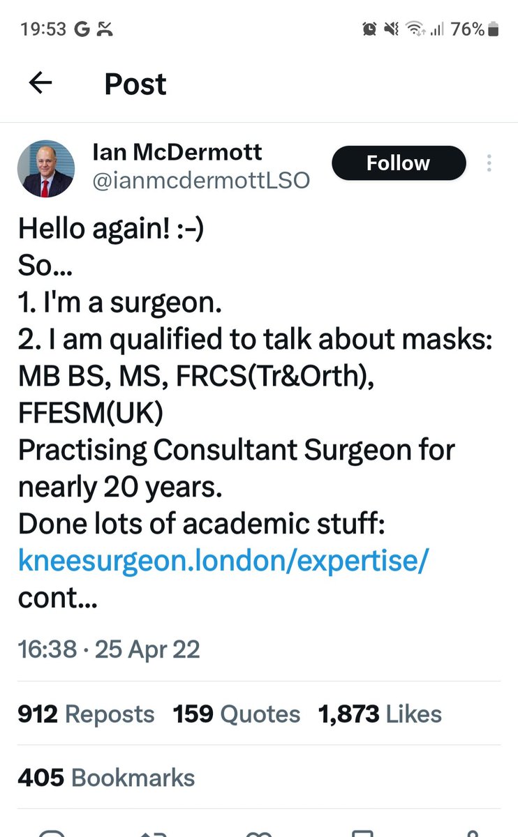 .@trishgreenhalgh   Ortho consultant.  Anti vaxxer. Anti masker. I knew him as a med student. He made poor choices then too. # idiot