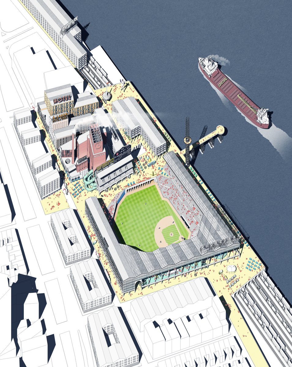 Montreal_Expos's tweet photo. We adore this concept for an Expos Ballpark near the old Molson Brewery site and along the water by architect Alan Adriano MacQuarrie.