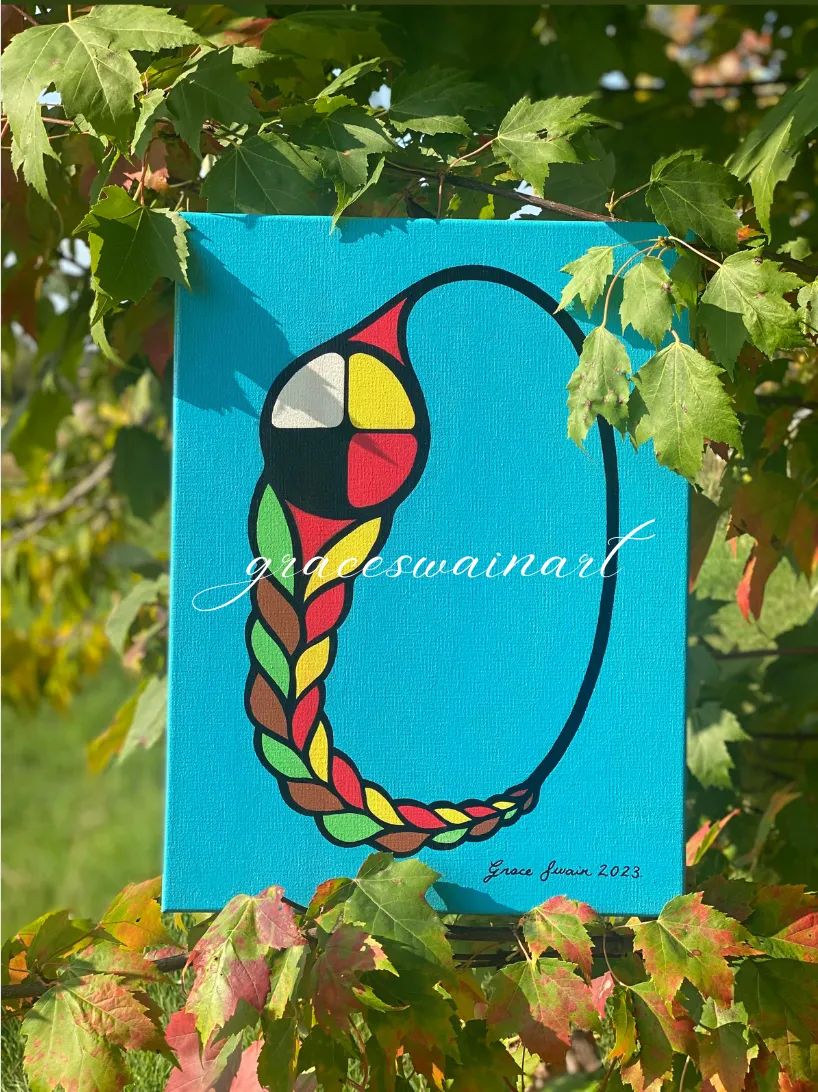 graceswainart's tweet image. Available: The Braid of Life 12"x16" acrylic painting on canvas. You  can read more about this piece on my site at graceswainart.com #nativemade #ojibweartist #anishinaabeartist #indigenousartist #indigenous #traditionalart #smallbusiness #smallbusinessowner