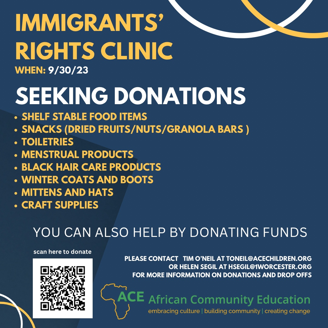 aceworcester's tweet photo. On September 30th, ACE will be hosting an Immigrants' Rights Clinic at 51 Gage Street, geared towards helping as many Haitian families as possible that day.

We welcome in-kind &amp; financial donations! Ship or drop off items at 51 Gage St or make a donation: https://t.co/2WHv0BiEtW https://t.co/frPcsSkpSu