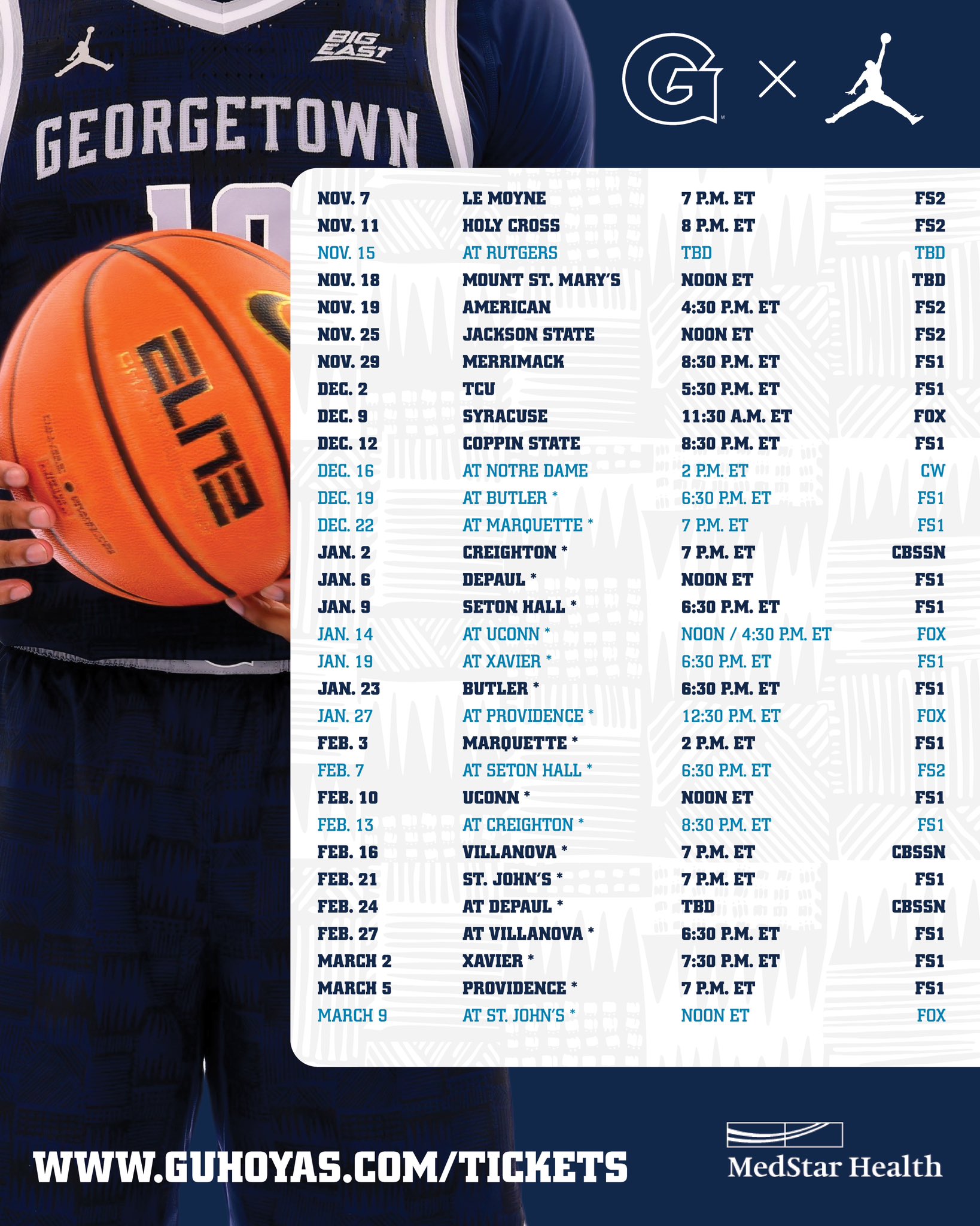 Georgetown on sale basketball schedule