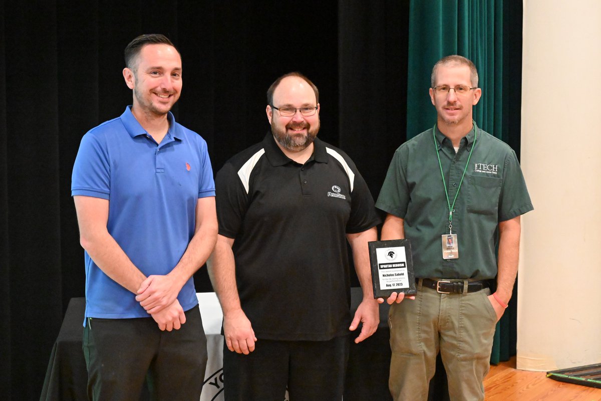 Today, Mr. Sabold, a York Tech instructor and volunteer fireman, was presented with the Spartan Heroism Award for the life-saving actions he performed on Aug. 17, 2023. Video of the presentation can be viewed at ycst.info/sh-sabold. We're #YorkTechProud to call him a Spartan!