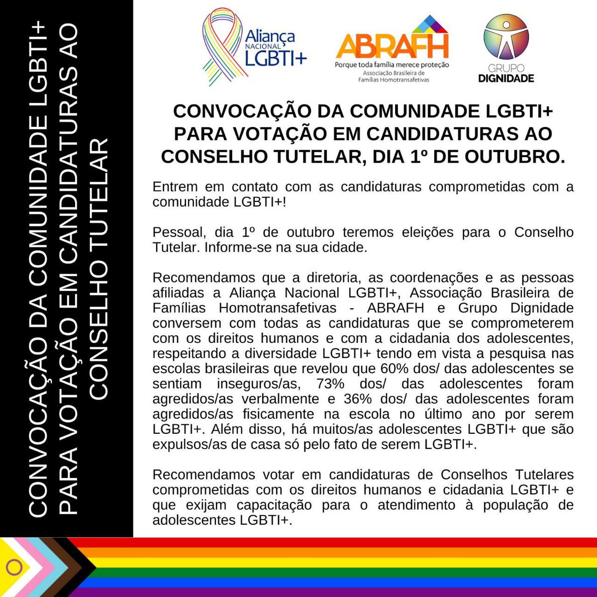 Conserv64585459's tweet photo. CONSERVADORES VOTEM Nos CONSELHEIROS TUTELARES.

O GayZismo do CONSELHO TUTELAR É ATAQUE DIRETO as FAMÍLIAS, as CRIANÇAS, ADOLESCENTES e JOVENS.

Os GayZistas QUEREM OBRIGAR que as FAMÍLIAS ACEITEM ou ACEITEM o GayZismo - IDEOLOGIA de GÊNERO, PEDÓFILA, INCESTO, ABORTO, ... https://t.co/jd48rITSPY