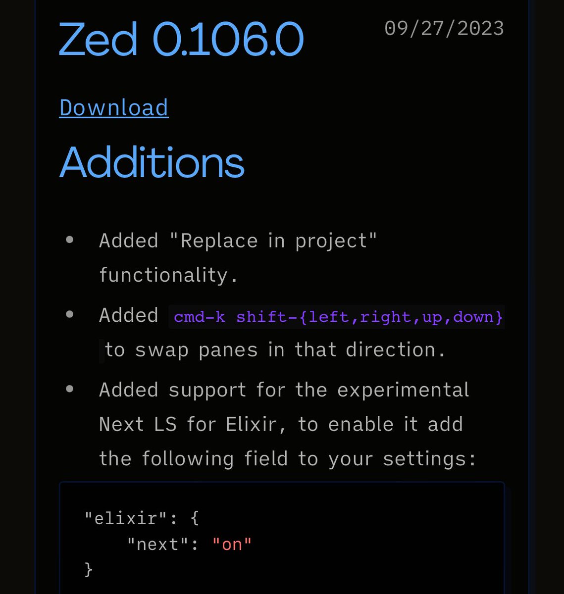 If you use <a href="/zeddotdev/">Zed</a>, you can now try out Next LS! <a href="/elixir_tools/">elixir-tools</a> #MyElixirStatus 

zed.dev/releases/previ…