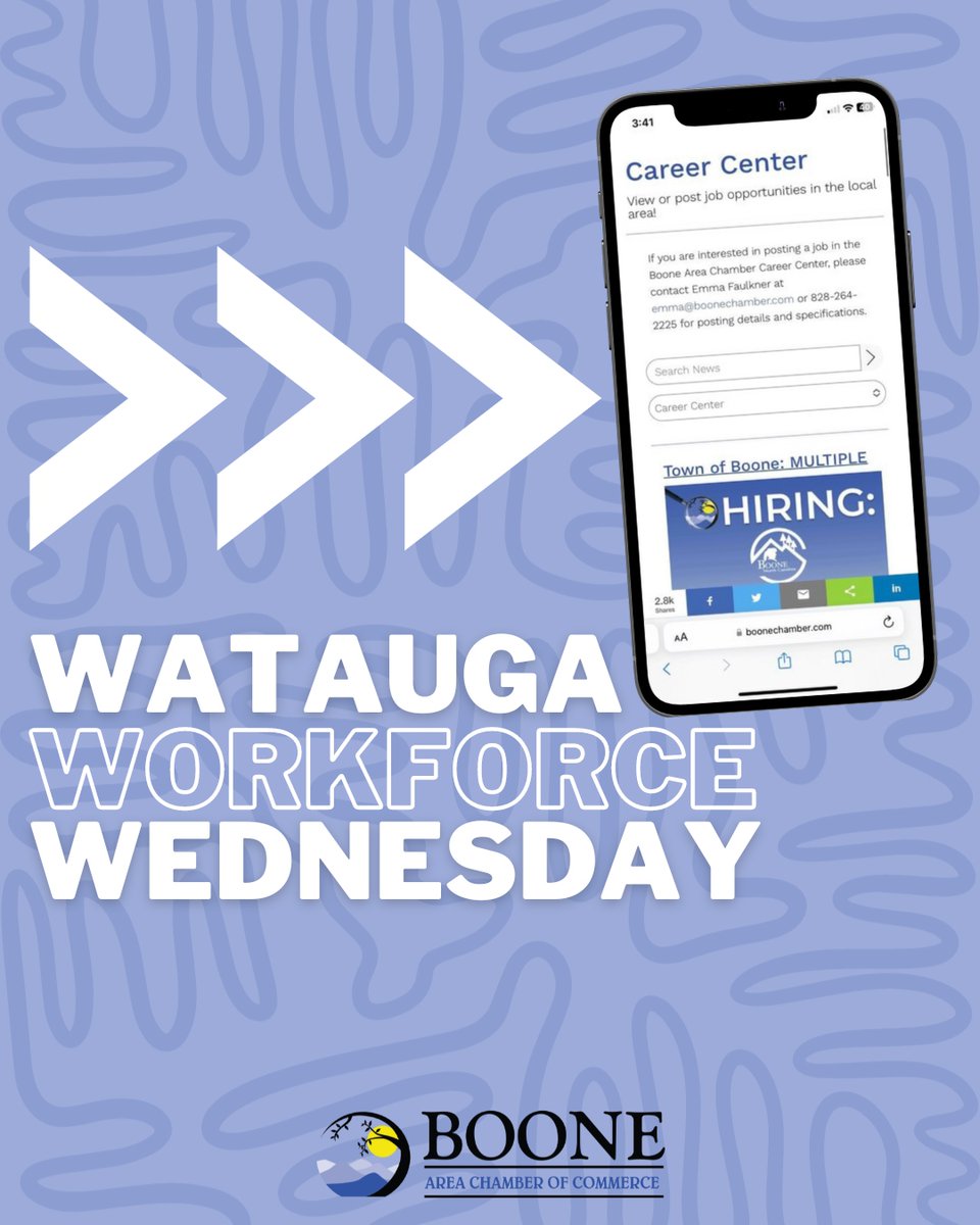 BooneNCChamber's tweet photo. The Boone Chamber is BACK with another #WataugaWorkforceWednesday ! ππ
Check out the Career Center for some new job openings in the community π² https://t.co/kgXjkVUjFu
#828isgreat #boonenc #ncworks #workwatauga #jobopenings https://t.co/wXbz5kWGC5