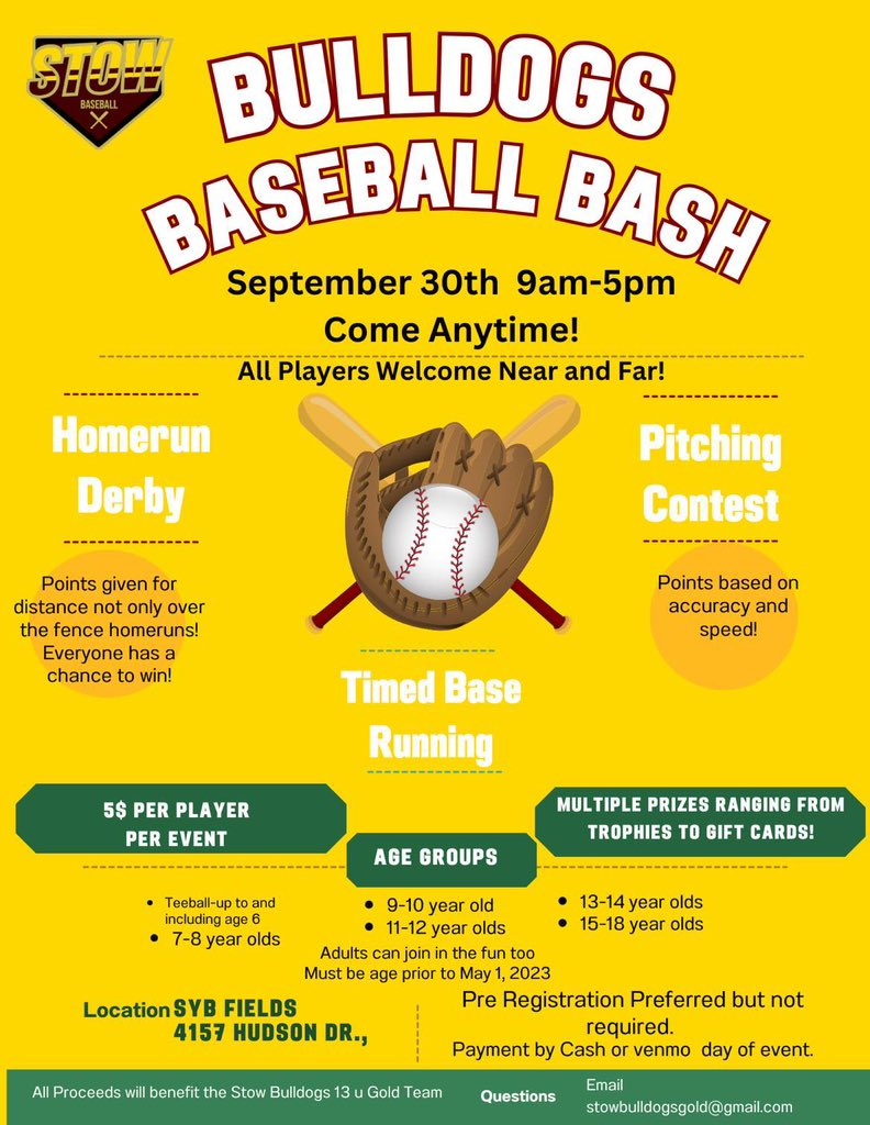 Join our 13U Gold Bulldogs for Bulldogs Baseball Bash!