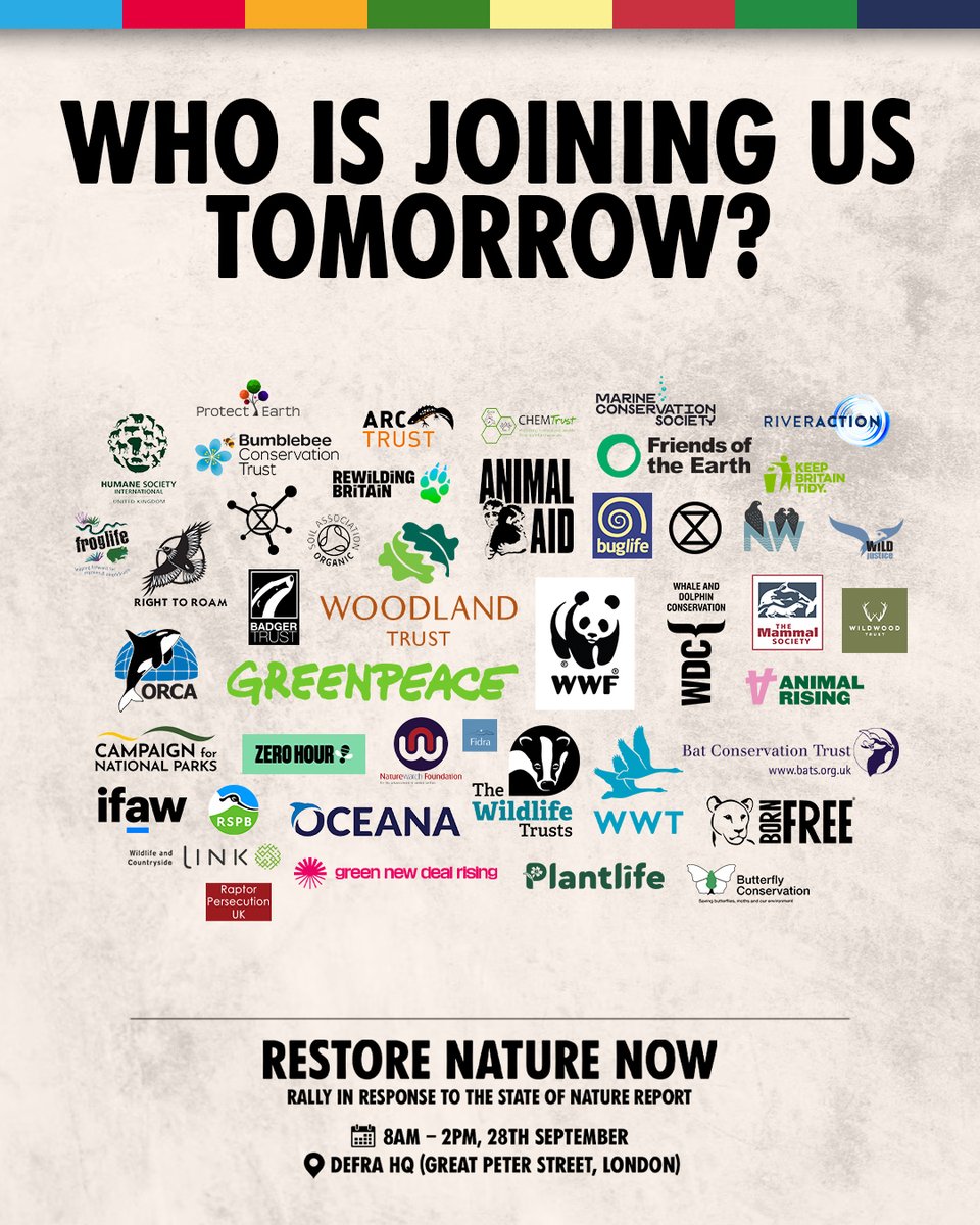 Public demo outside DEFRA HQ tomorrow, to tell the Govt it needs to #RestoreNatureNow 

Thks to the indefatigable <a href="/ChrisGPackham/">Chris Packham</a> for his work bringing a range of orgs together, who may not agree on everything, but all agree on this. 

See you there. ⬇️⬇️
raptorpersecutionuk.org/2023/09/27/res…