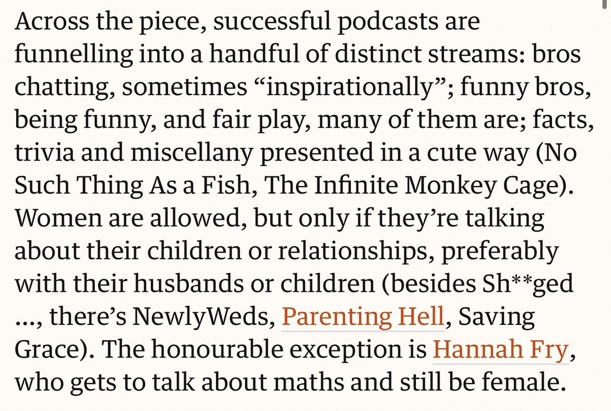 Absolutely love this from the Guardian today. 

Speaking of which, my brand new podcast series Uncharted is out now, in which I make absolutely no off-putting mentions of my femaleness WHATSOEVER 🌟 

Imagine! bbc.co.uk/programmes/m00…