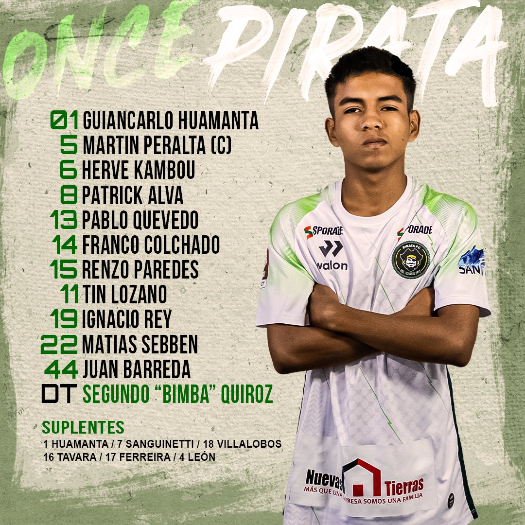 ¡Vamos, #Piratas 🏴‍☠️💚
Este es el XI para el partido de hoy.⚽💪

#RemaPirata