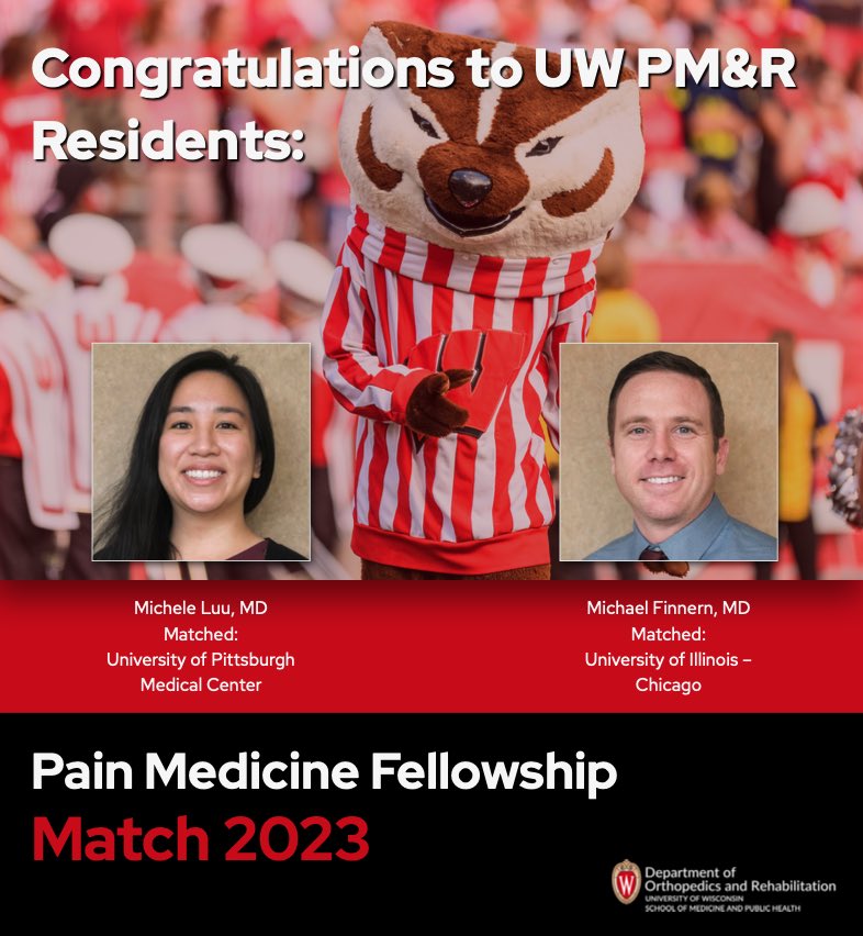 Congratulations! 👏🎉 Our current PGY4s matched into pain medicine fellowships today. We are SO badger proud! 🦡 #painmed #painphysician #fellowmatch