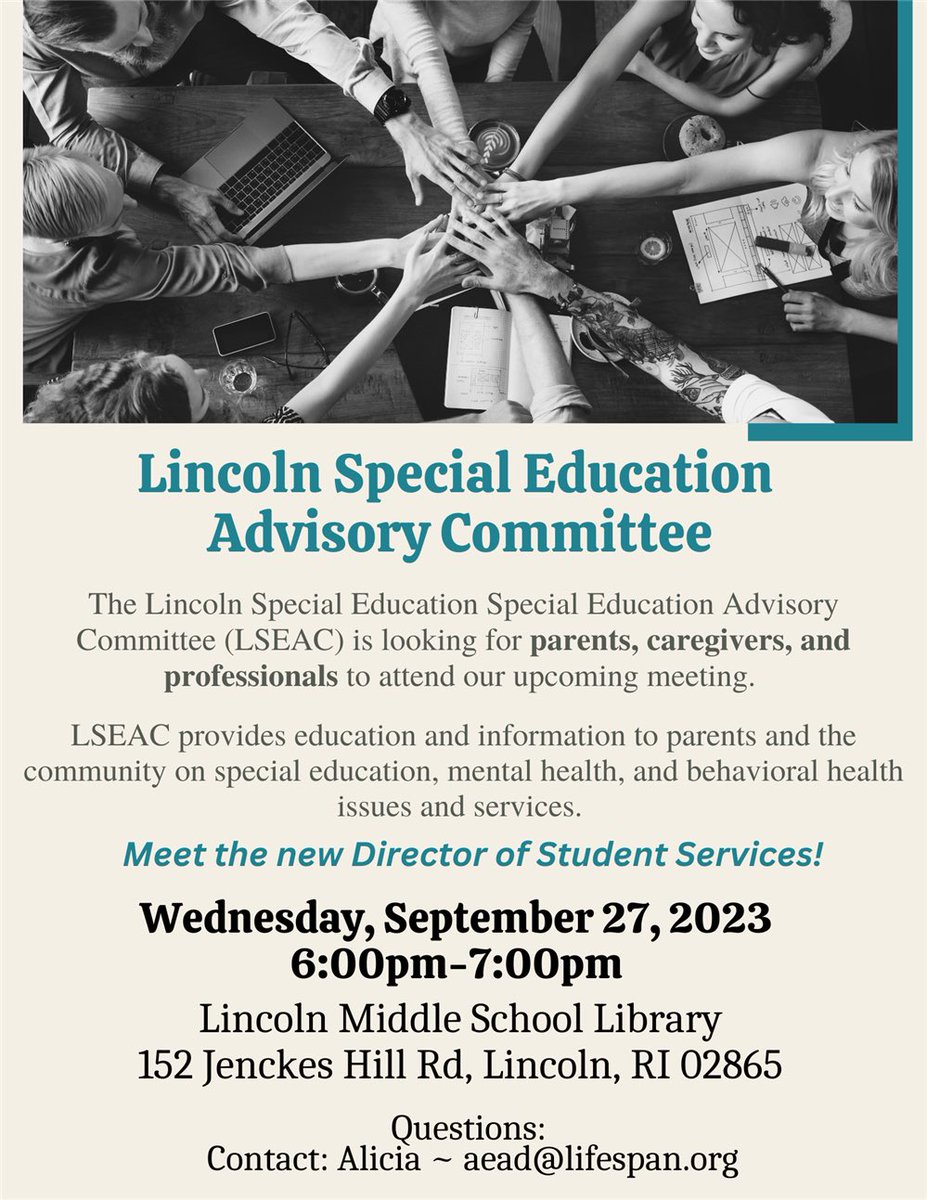 Looking forward to connecting with our LSEAC tonite at 6pm at Lincoln Middle School. Come learn more and be part of the solutions as a special education community!