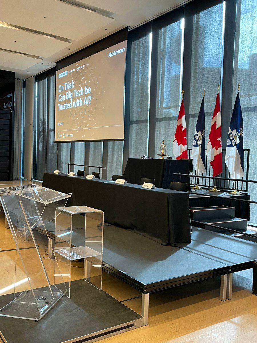 RotmanEvents's tweet image. The stage is set for this evening's event! The big question is: Can Big Tech be trusted with AI? Decision awaits!