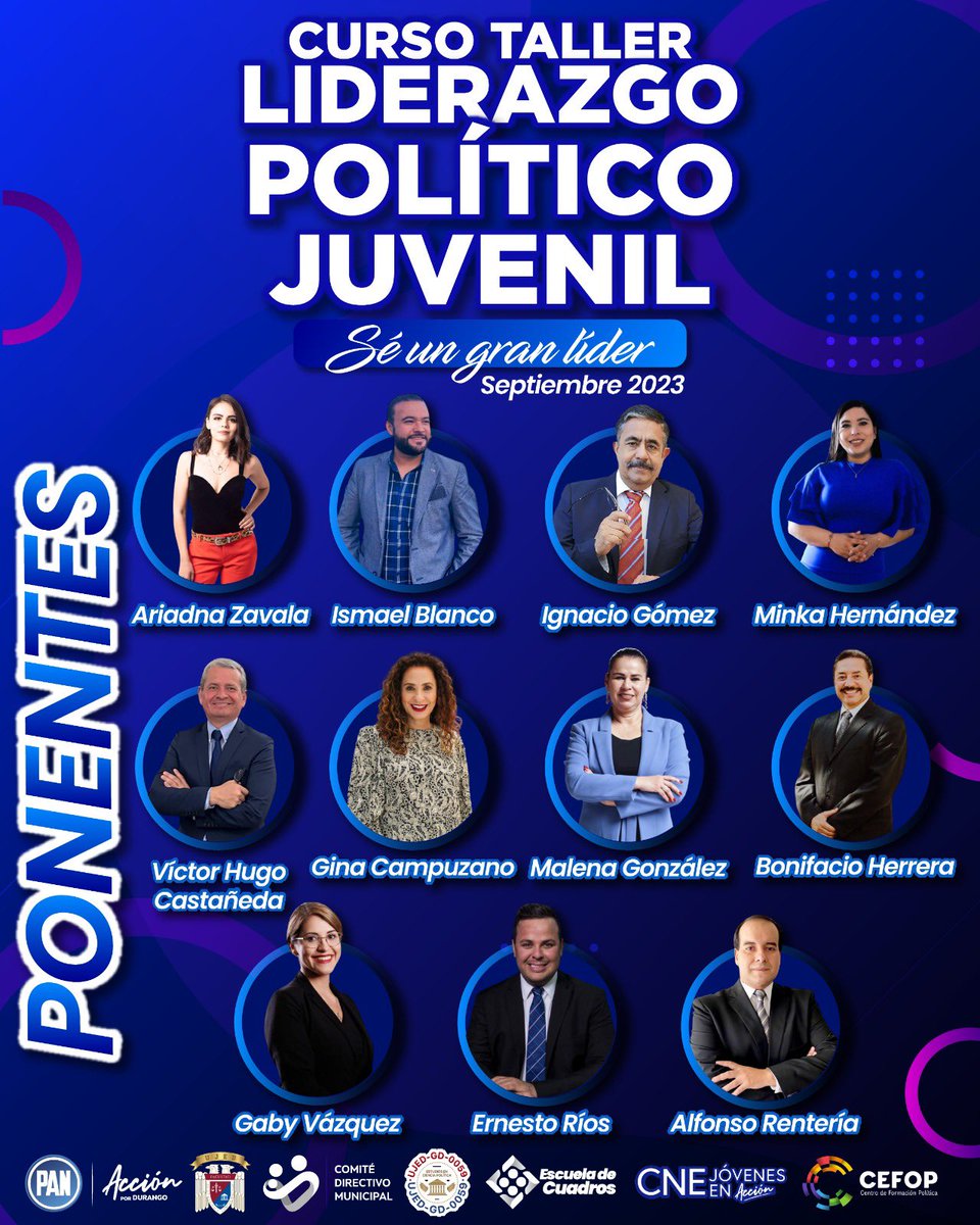 👉🏼Te presentamos los ponentes que nos acompañarán los siguientes sábados de nuestro curso taller "Liderazgo Político" 🎉💙 

#EscuelaDeCuadros #Azulate