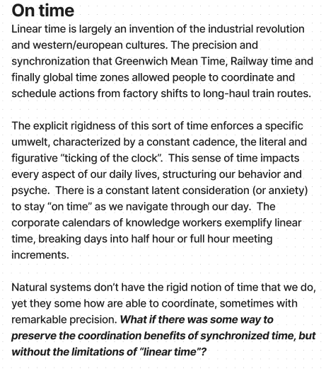 We're starting to think about new protocols for humans as part of our exploration of the intention economy. Here's a quick thing I wrote about time as a protocol...