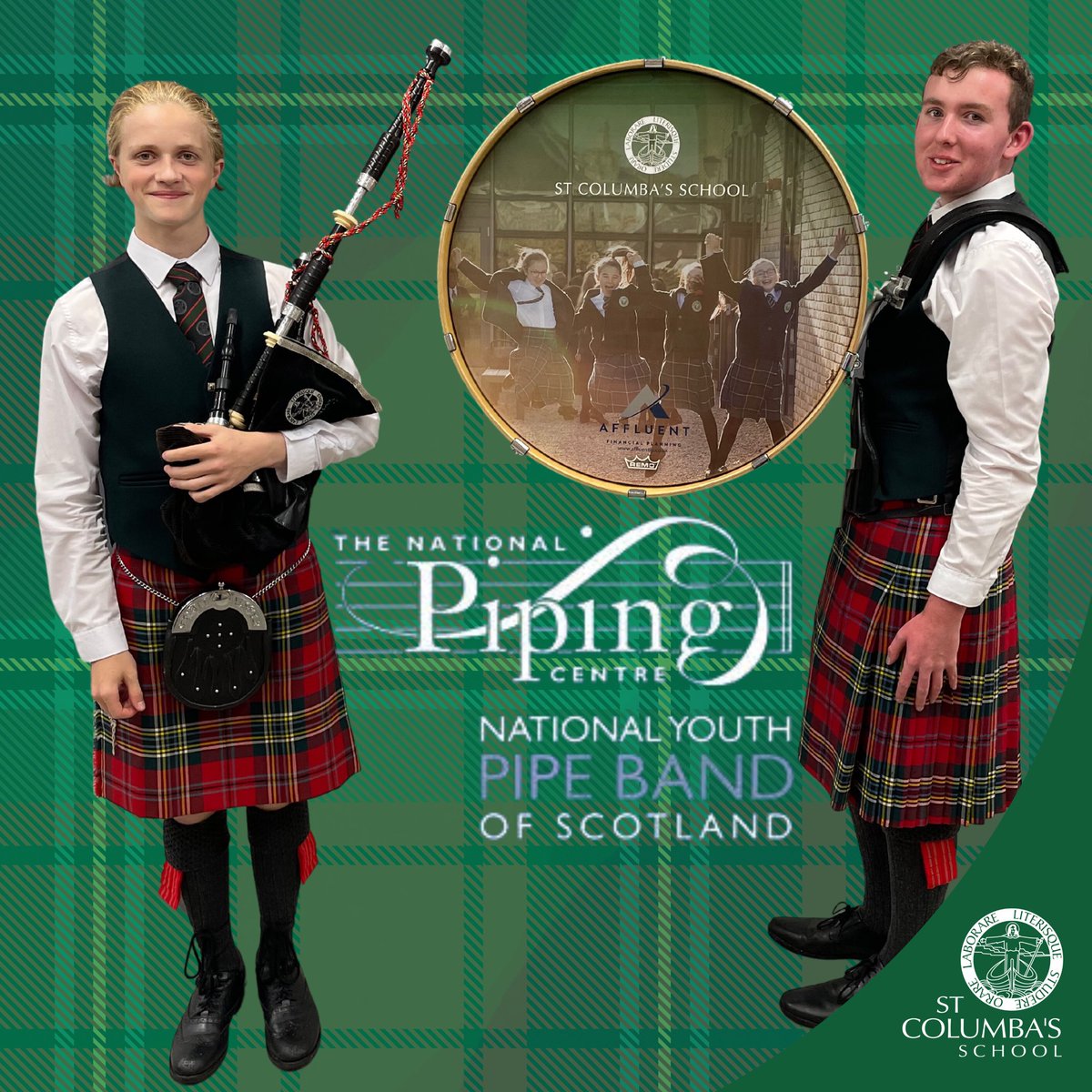StColPipeBand's tweet image. Congratulations to Piper Ross and Bass Drummer Fraser. Who both successfully auditioned for the @nypbos 

Ross has accepted a position in the Development Band, along side fellow Columban Piper Euan L. Fraser has gained a place in the programmes Senior Band. 

@stcolumbasschool