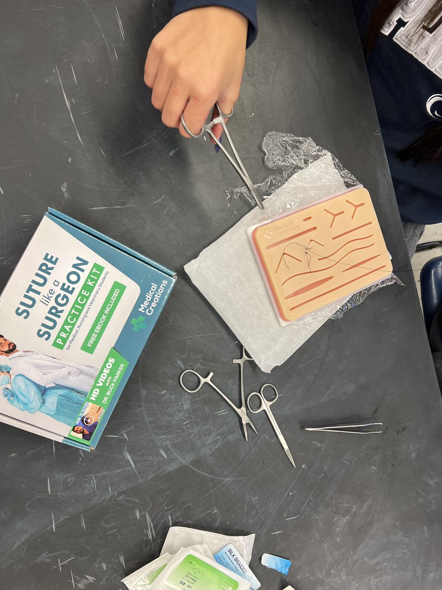 Suturing like surgeons today! Thank you to the <a href="/ffedirector/">The Foundation for Easton Schools</a> for the teacher grant so my students could learn this new skill! #easdroverpride <a href="/eahsprincipal/">Mr. Geiger</a> @EASDDirectorAA