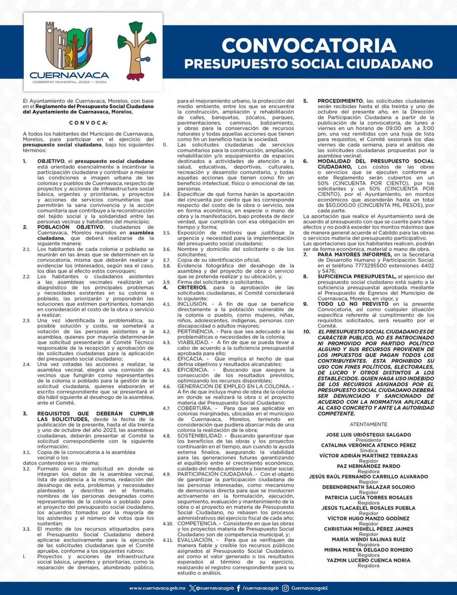 JesusRosalesReg's tweet photo. ‼️📢#ATENCIÓN Lanzamos la convocatoria para todos los habitantes del Municipio de #Cuernavaca para participar en el #PresupuestoParticipativo (presupuesto social ciudadano) bajo los siguientes términos:

Descarga el formato de solicitud dando clicl en👉
https://t.co/N0f0ZnZI0a https://t.co/TlpEVEY7VL