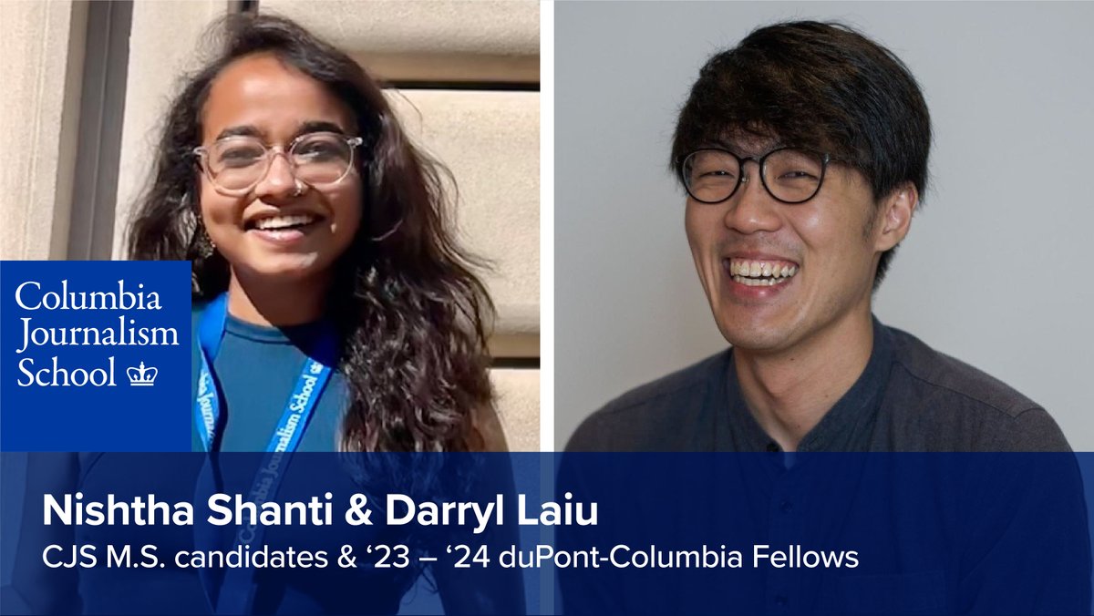 Welcome to this year's duPont-Columbia Awards Fellows, Darryl Laiu (<a href="/dlaiu/">Darryl Laiu</a>) and <a href="/NishthaShanti/">Nishtha Shanti</a>! This program offers them an up-close-and-personal look at journalism best practices, which will support their studies as CJS M.S. candidates. Learn more: dupont.org/news-and-updat…