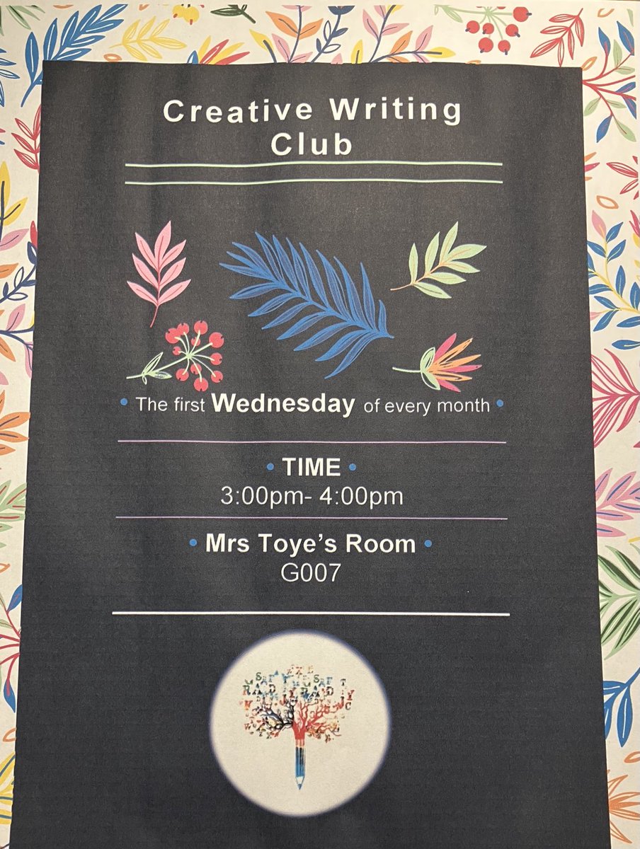 First meeting of the creative writing club next Wednesday in Mrs Toye’s room. New members welcome. ✍️📝#creativity