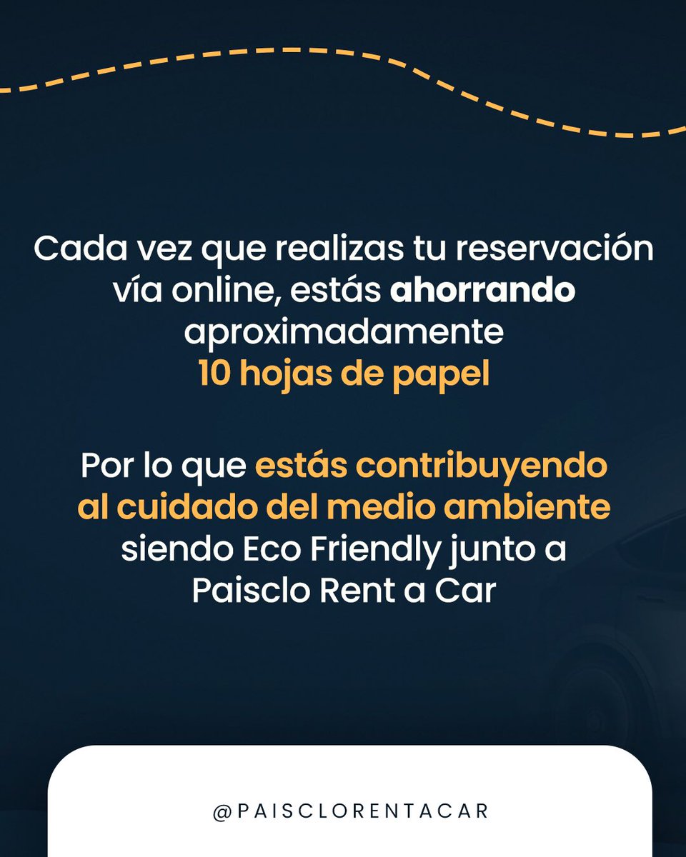 Paisclorentacar's tweet photo. ¡Reservar online ahorra hasta 10 hojas de papel! ♻️

Cada vez que realizas tu reservación vía online con Paisclo Rent a Car, estás contribuyendo al cuidado del medio ambiente. 🌎

¡Sé Eco Friendly junto a Paisclo Rent a Car! 🙌🏻

#EcoFriendly #CyYInvestmentsGroup #PaiscloRentACar https://t.co/MUW4BYZa8Q