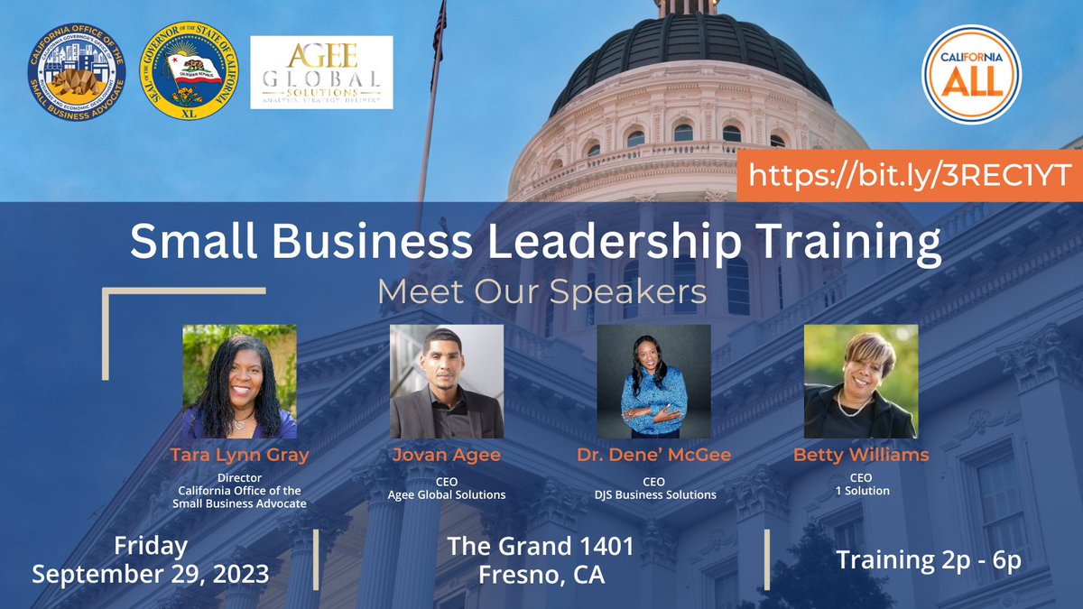 CA Office of the Small Business Advocate (CalOSBA) (@californiaosba) on Twitter photo Is your small business in need of funding? Join Director <a href="/taralynngray/">Who and why</a>, the @CAGovernor's Office & our Featured Speakers to learn what programs are available to you! Take advantage of this free training to expand & excel in your entrepreneurship journey.
bit.ly/3REC1YT Is your small business in need of funding? Join Director <a href="/taralynngray/">Who and why</a>, the @CAGovernor's Office & our Featured Speakers to learn what programs are available to you! Take advantage of this free training to expand & excel in your entrepreneurship journey.
bit.ly/3REC1YT