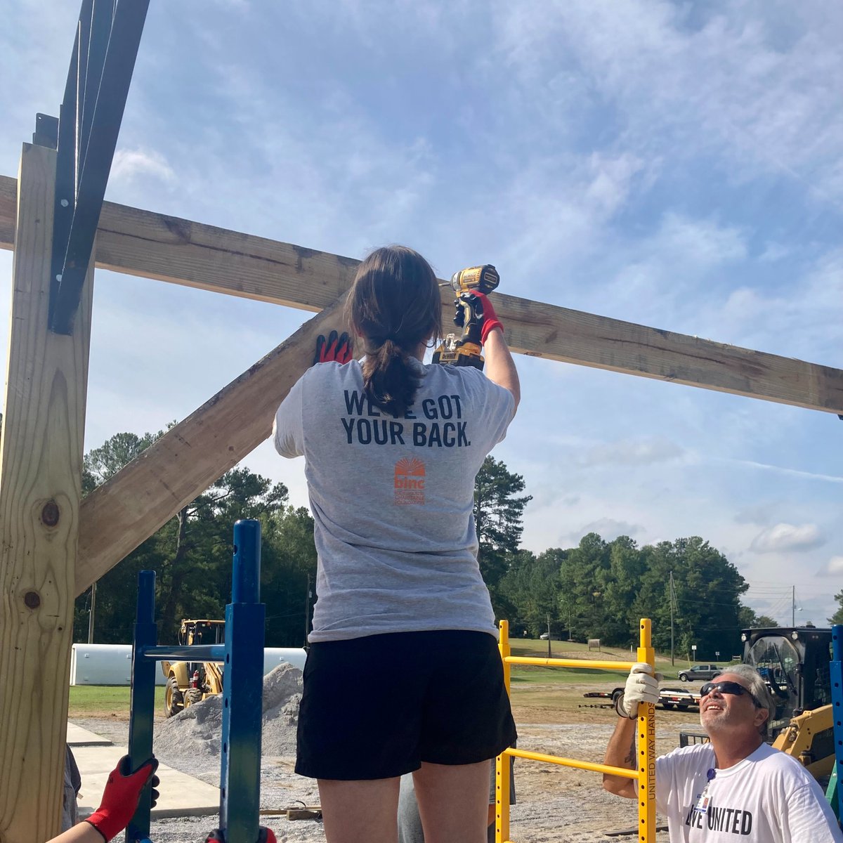 @adventurekeen associates Kate, Holly, Jenna, Natalie, Steve, and Emily had a great time helping the @UnitedWay of Central Alabama construct a pavilion at the #centennialpark in Montevallo this morning! #HandsOnBirmingham #bewellbeoutdoors