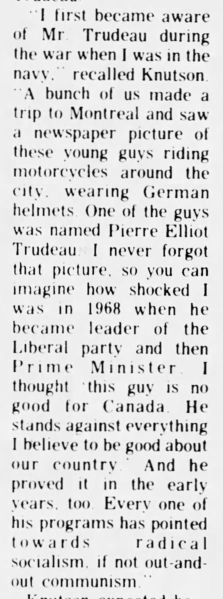 CanTNSF's tweet photo. @atRachelGilmore Lest we forget, Papa Pierre liked to wear Nazi helmets DURING WW2.
PET is also quoted as knowing about #NazisInCanada, and planning to do nothing about them. https://t.co/eInzbuvmGr